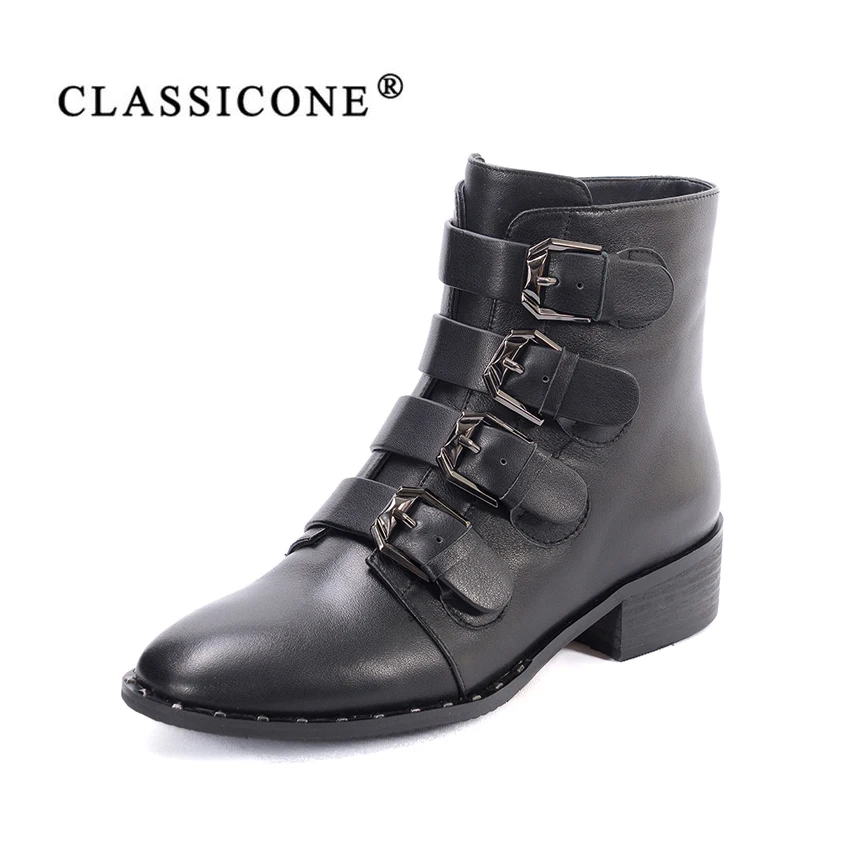 

women shoes woman ankle boots spring autumn flats with genuine leather fashion black brand decoration sexy style CLASSICONE 2018