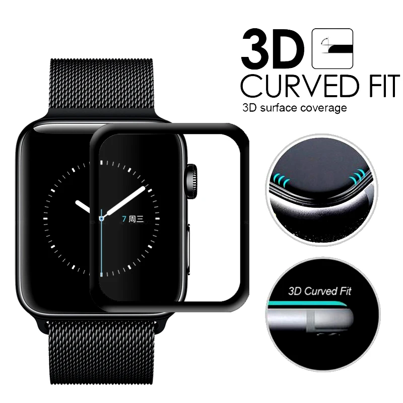 

3D Curved Edge Screen Protector for iwatch 38 42 mm Glass Tempered Glass For Apple Watch Series 1 2 3 38mm 42mm Cover Film