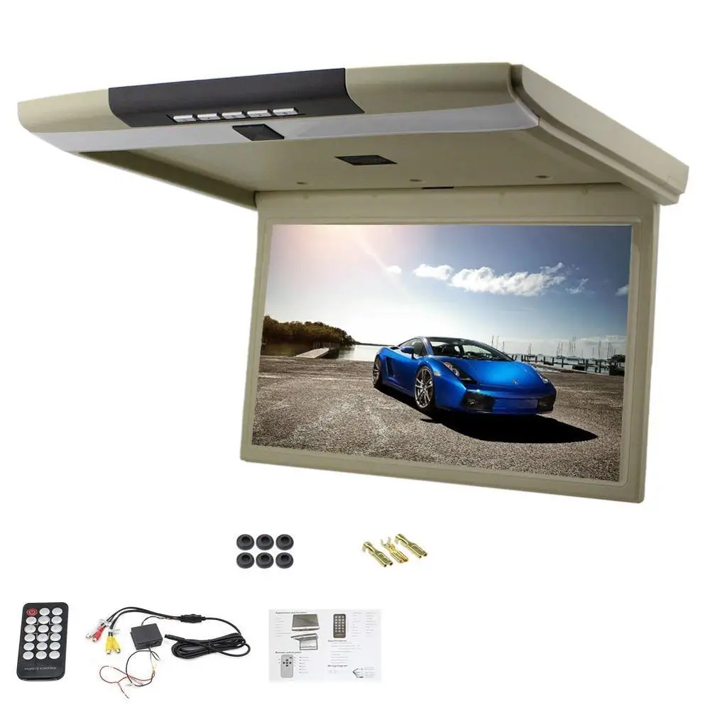 15 Inch Car Roof Mount Display HD LCD Screen Flip Down Monitor FM