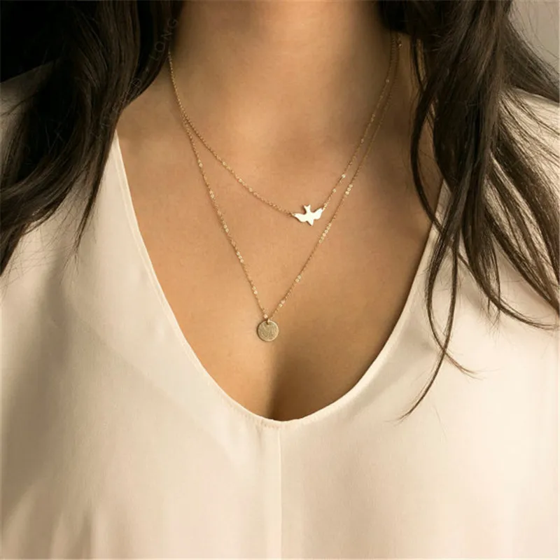 

New fashion handmade jewelry summer simple wild lady double peace pigeons gold necklace small Swallow Necklace 4ND102