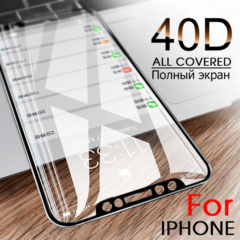 

40D Tempered Protective Glass On For iPhone X 8 7 5 5s SE Screen Protector For iPhone 6 6S 7 8 Plus Full Cover Protection Glass