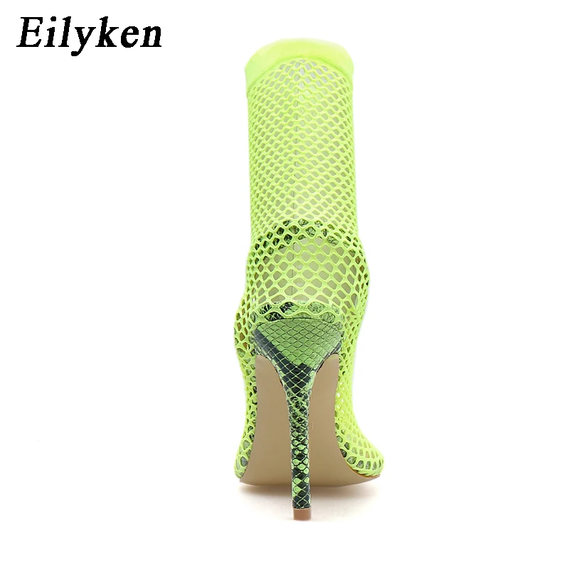 Eilyken/женские босоножки с острым носком и сетчатыми отверстиями, пикантная летняя обувь, дышащие, крутые, весенние, вечерние, на высоком каблуке, зеленые ботильоны