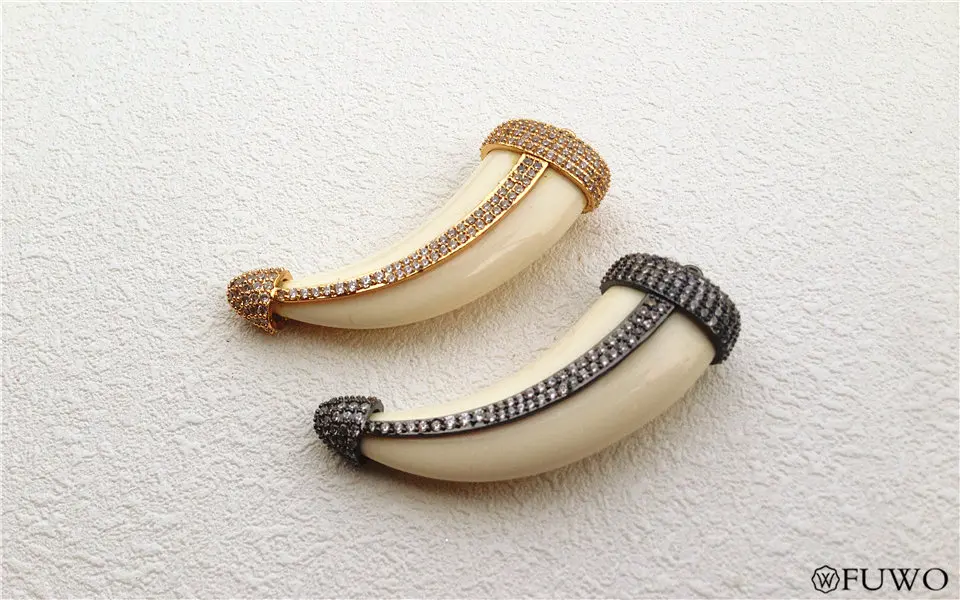 Micro Pave Ox Bone Horn Pendant 8