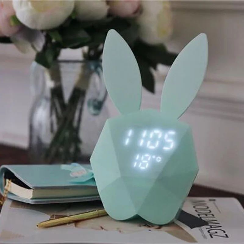 buy Lovely Cute Design Animal Rabbit Shape Digital Alarm Clock LED Luminous Sound Night Light Wall Clocks for Bedroom