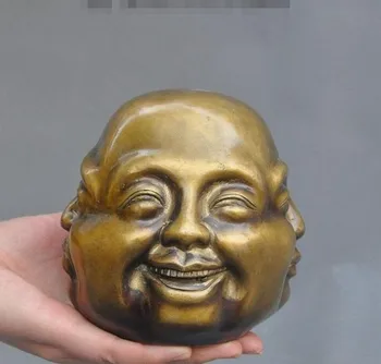

YM 308 Chinese Buddhism Copper Maitreya Buddha 4 Face Moods Buddha Head Statue