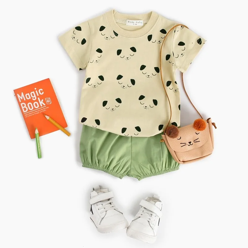 

Cukoe Infant Newborn Baby Girls Clothing Sets Cotton Summer Dog Print T-shirt+Shorts Baby Boy Clothes 2PCS