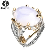 Винтажное серебряное кольцо с натуральным лунным камнем, белый опал, лоза, кольца для женщин, свадебные ювелирные изделия