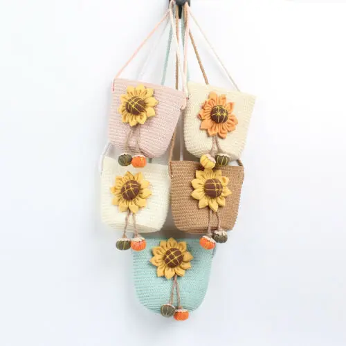 Kids/Girls Toddler Princess Handbag Sling Shoulder Bag Straw Crossbody Purse Baby Girl Flower HandbagsCross Body Messenger Bags