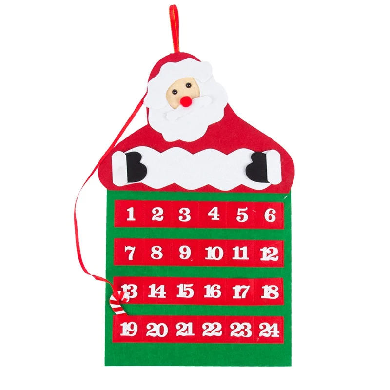 Cute Santa Claus Christmas Home Party Shop Advent Calendar Countdown Decoration Wall Hanging Velvet Calender Gifts New Year