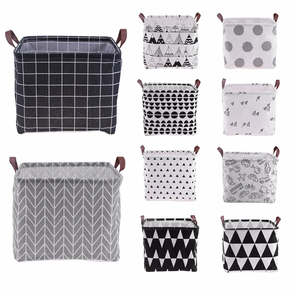 

Black and White Storage Box for Toys Cotton Linen Desktop Storage Organizer Sundries Cabinet Folding Storage Basket Laundry Bask