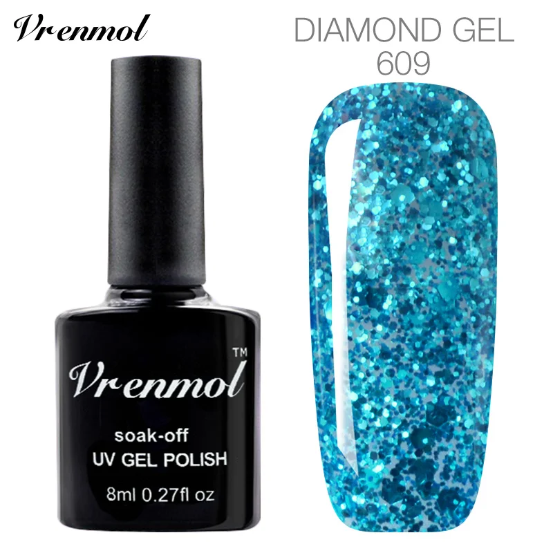 Vrenmol 8 мл белоснежный цвет супер блестящий Гель-лак с блестками Алмазный УФ-гель для ногтей DIY Nial Art Design Макияж ногтей - Цвет: 609