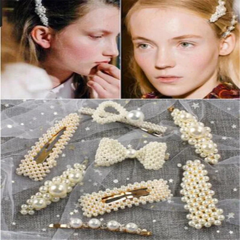 

2020 Popular Hairpin Net Red Word Burst Korean Fake Pearl Edge CLIP Female Small Adult Card BB Hairpin CLIP Headdress Gift