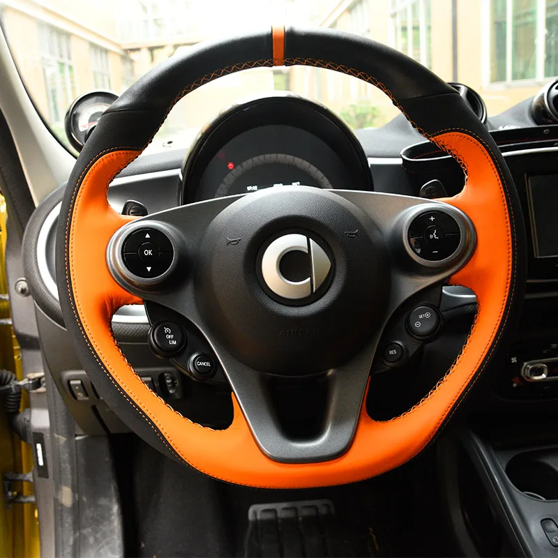 Для smart 453 fortwo forfour автомобильный внутренний диаметр 38 см DIY натуральная кожа чехлы на руль аксессуары для стайлинга автомобилей - Название цвета: black orange