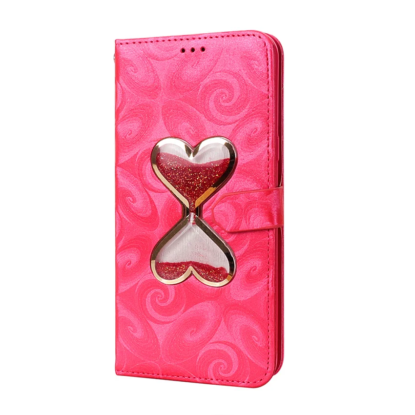 Hourglass Love Heart Quicksand Leather Wallet Case For Samsung Galaxy S8 S9 Plus S5 Mini S7 Edge Magnetic Flip 2 Card Slots Bag (59)