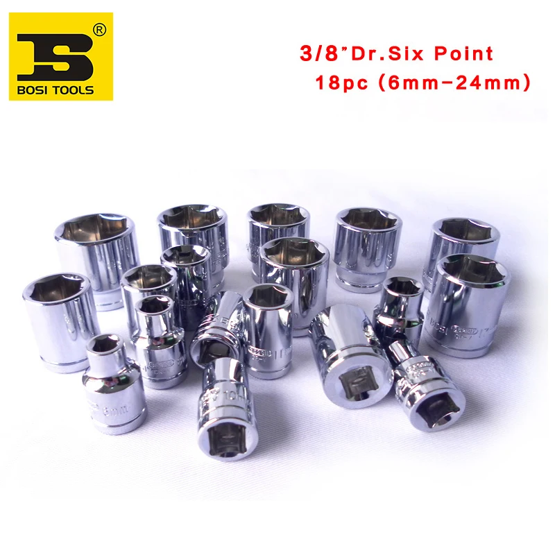 

free shipping BOSI 18PC 6mm-24mm 3/8" Drive socket set six point