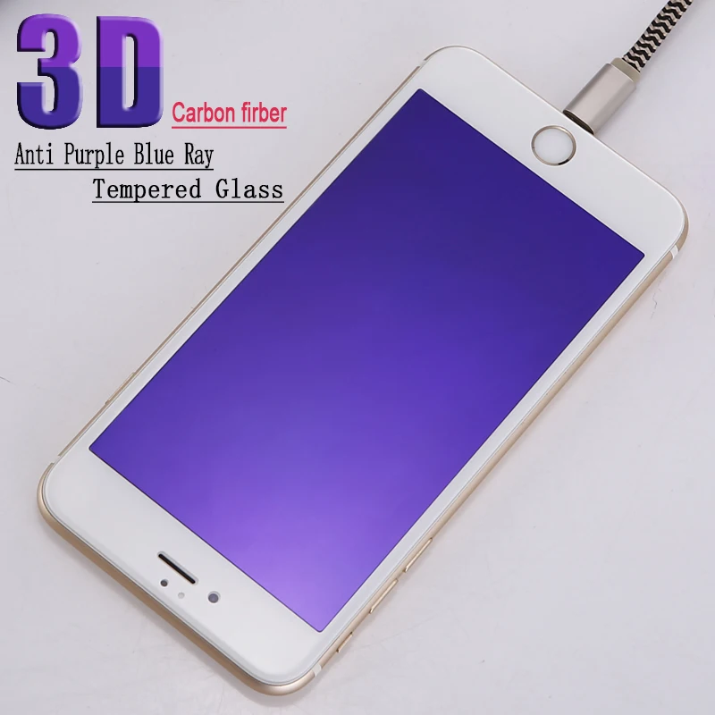 50 шт. 0 3 мм углеродное волокно Anti purple blue ray 3D полное покрытие закаленное стекло