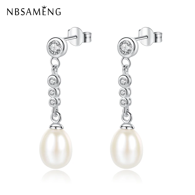 Новинка, серьги-гвоздики с натуральным пресноводным жемчугом, 925 пробы, серебро, 4 шт., кристалл, для женщин, свадебные жемчужные ювелирные изделия, подарок