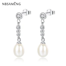 Новинка, серьги-гвоздики с натуральным пресноводным жемчугом, 925 пробы, серебро, 4 шт., кристалл, для женщин, свадебные жемчужные ювелирные изделия, подарок