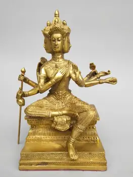 

China seiko carving Pure brass Four heads Eight arms Buddha statue