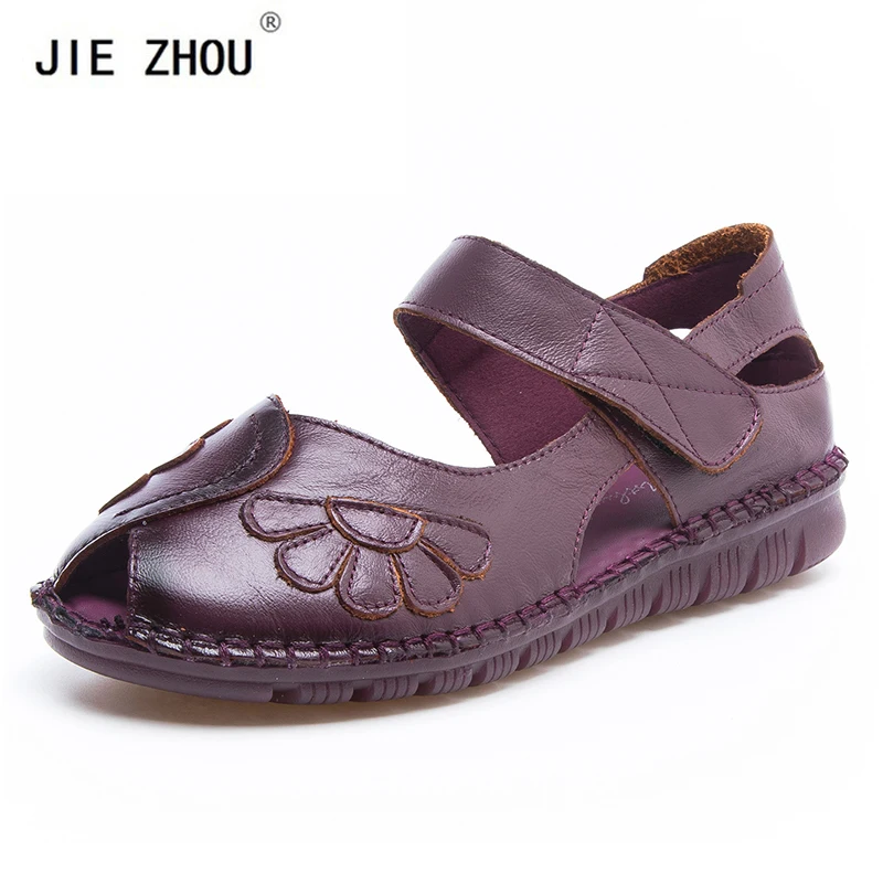 

Handmade Women Leather Sandals Summer Comfortable Soft Bottom Flowers Shoes Woman Genuine Leather Casual Shoe Zapatos Mujer