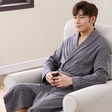 SusanDick халат Для мужчин сезон: весна–лето хлопок халат пижамы с длинными рукавами длинный халат кимоно человек Повседневное Домашняя одежда Пижама