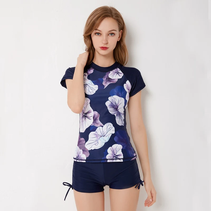 two piece swimsuit with short sleeves