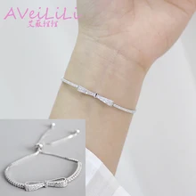 Женские браслеты из стерлингового серебра 925 пробы, ювелирные изделия, микро-инкрустированные циркониевые хрустальные браслеты с бантом, регулируемые браслеты с цепочкой, покрытые белым золотом