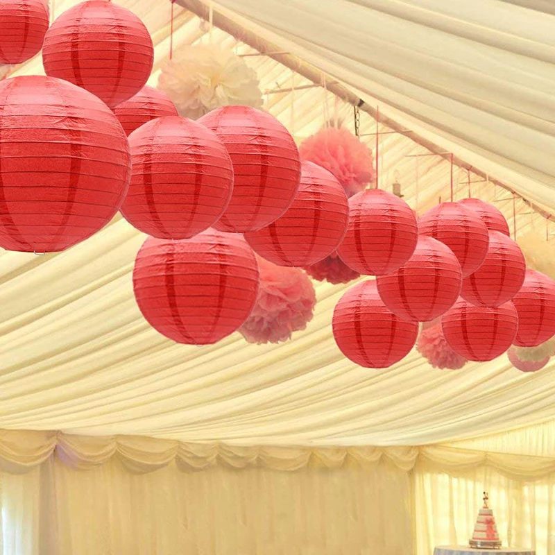 12 шт./компл. Красный Китайский бумажный фонарь papier lampion lampionnen boule chinoise Свадебный подвесной, для помещений и улицы Декор