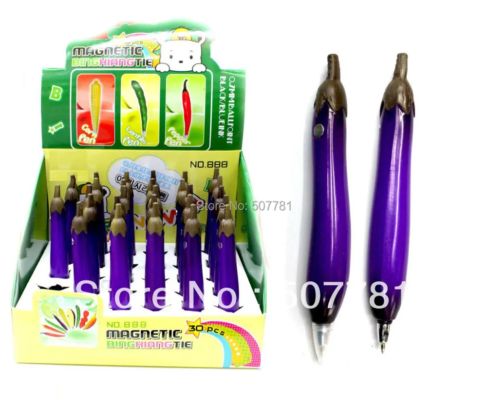 

[Free shipping] NEW !Magnetism !Fruits and vegetables pens Personality pen -eggplant pen,30pcs /lot could with customer' logo