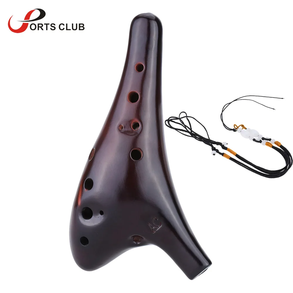 플루트 12홀 세라믹 오카리나 알토 C 스모크 번 잠수함 스타일 악기, 음악 애호가 악보 포함.