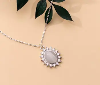 

1pc 100% real Sterling Silver 925 Fine Jewelry White Opal &Zirconia AAA+ Oval Tears waterdrop Pendant Necklace GTLX1934