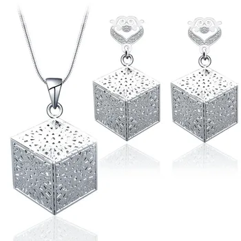 

Free Ship Cube Jewelry Sets for Women Water Drop Cubic Zirconia CZ Stone 925 Earrings Necklaces Wholesale 2020