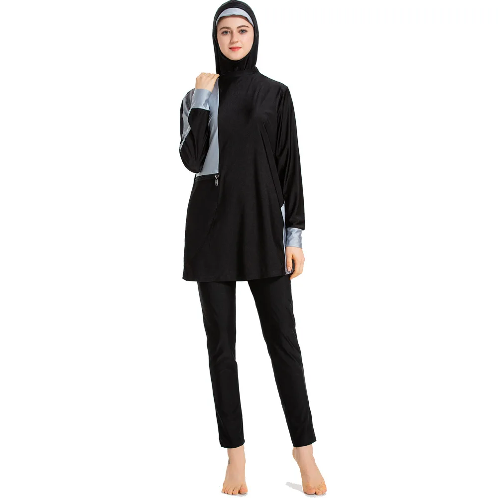 YONGSEN короткий рукав купальник ислам ic хиджаб ислам Буркини Одежда Мусульманский купальник женский скромный пэчворк полный Чехол - Цвет: Черный