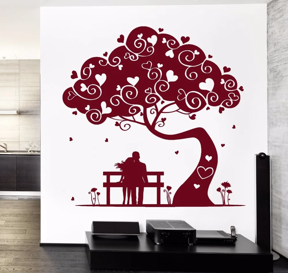 

Wall Decal Vinyl Magic Love Tree Stickers Home Decor Love Romantic Hearts Vinyl Decal Couples Romantic Tree Wall Poster AY517