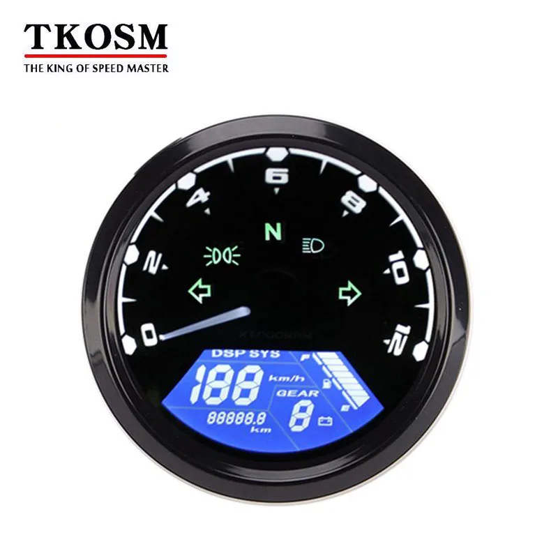 

TKOSM 12000 RMP kmh/mph Universal LCD Digital Odometer Speedometer Tachometer Gear indicator Motorcycle Scooter Golf Carts ATV