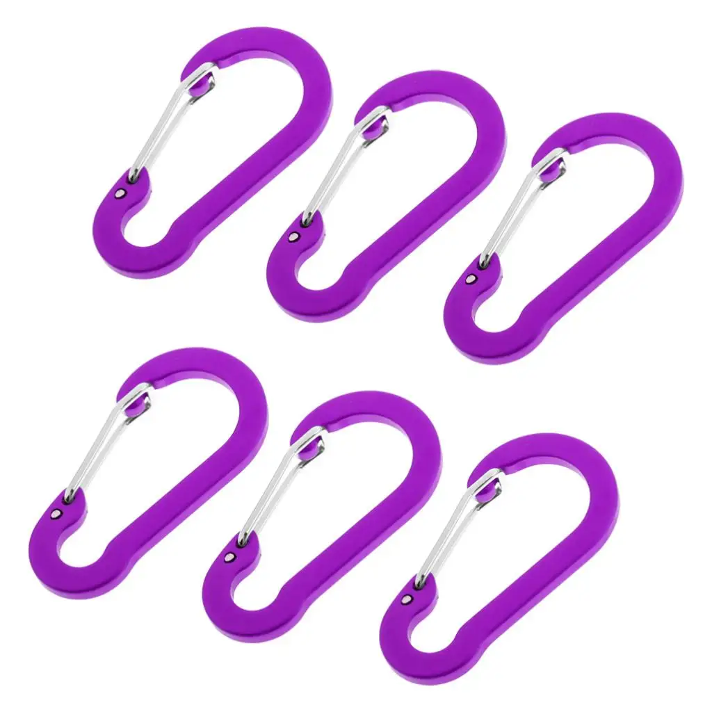6 Pieces Aluminum D-Ring Carabiner Clip Spring Snap Hook Keychain