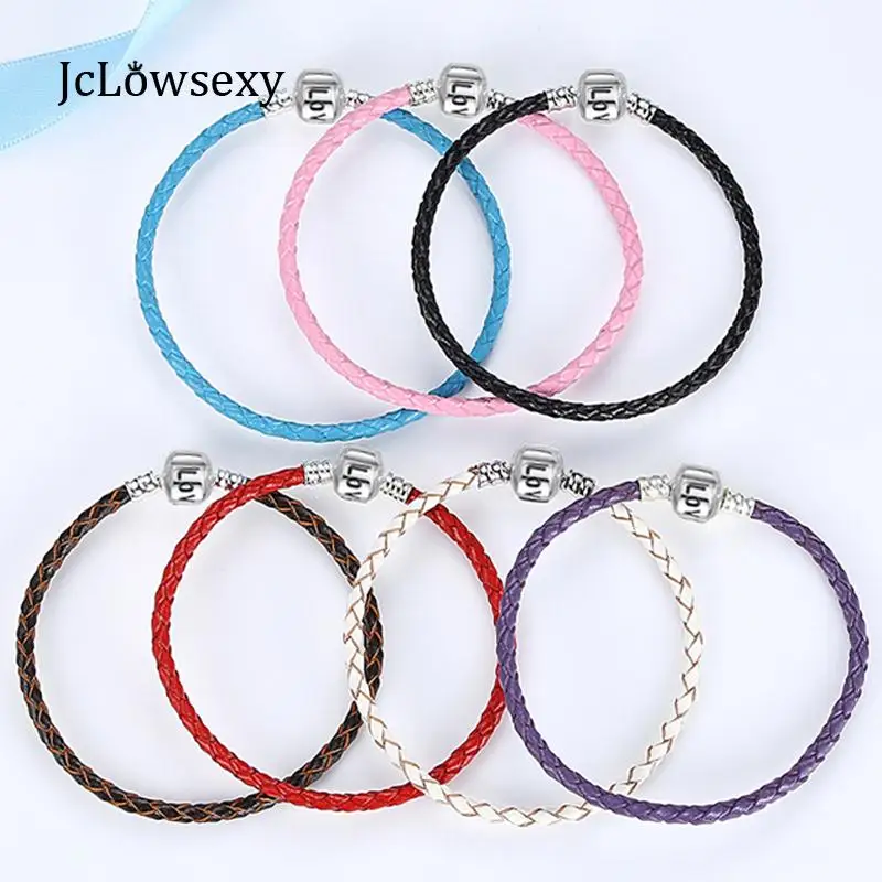 

European Colorful Pink Black White Blue Red Brown Genuine Leather Bracelets Fit Pan DIY Bead Charms Jewelry