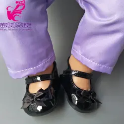 18 "девочка куклы Черная искусственная кожа принцесса обувь для ребенка новорожденная кукла обувь для девочек игрушки подарок