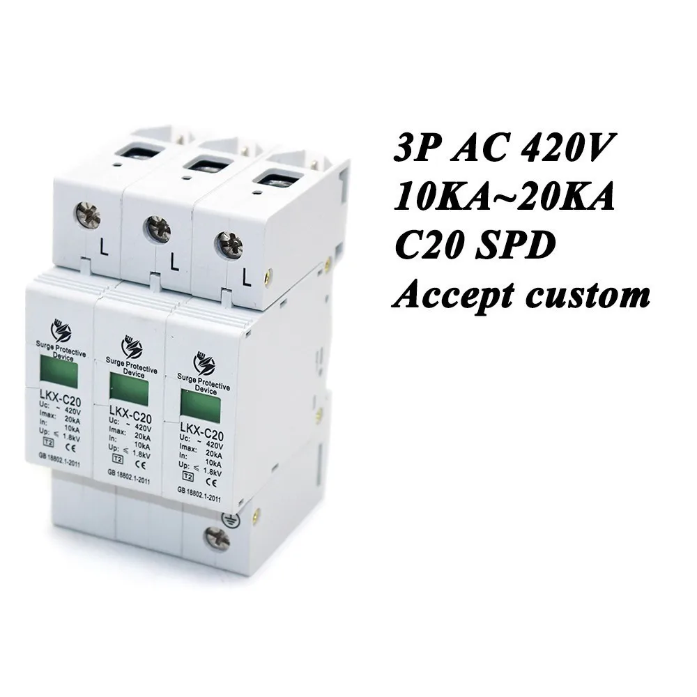 

Hot sale C20-3P 10KA~20KA ~420V AC SPD House Surge Protector Protective Low-voltage Arrester Device 2P+N Lightning protection