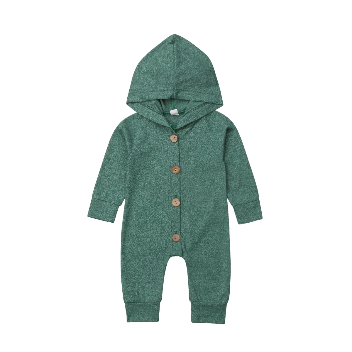 Новая осенняя одежда для маленьких мальчиков и девочек однотонный комбинезон с капюшоном, комбинезон с длинными рукавами, Одежда для новорожденных от 0 до 24 месяцев - Цвет: Зеленый