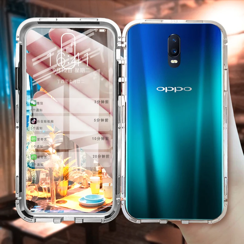 Для OPPO Realme X2 Pro XT 5 3 X Lite Q чехол 360 двойной металлический магнитный стеклянный чехол для OPPO A9 F9 R15 A7X A5S A3S чехол s