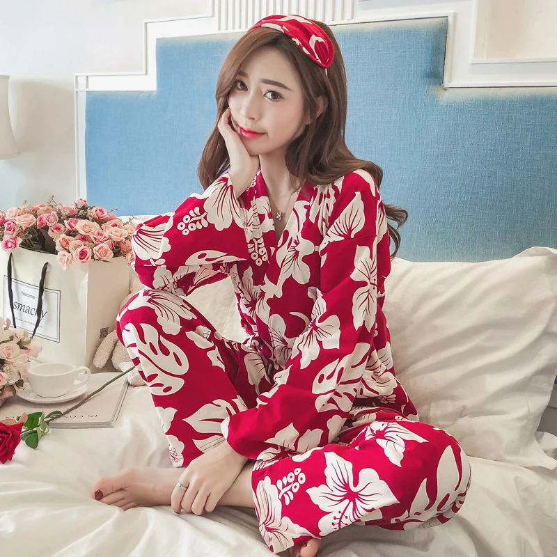 

Kimono Pajamas Women Autumn Long-sleeved Cotton Long Sleeve Nightgown Maternity Robe