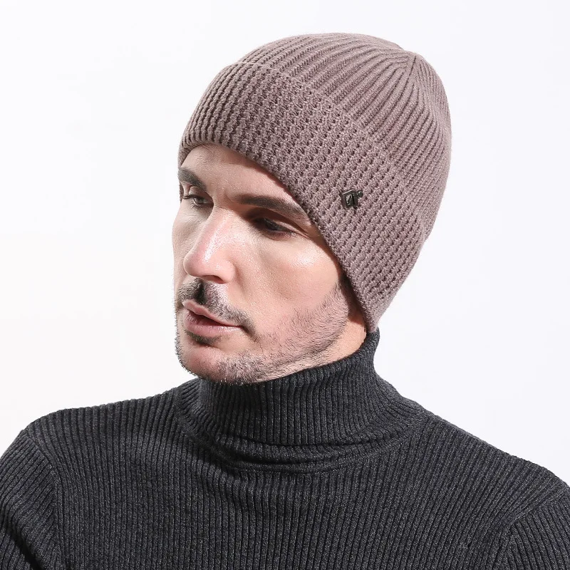 Men Beanie Angora Winter Knit Hat Warm Autumn Casual Outdoor Ski Accessory Wool Soft Solid Color (13)