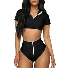 MUQGEW новые летние купальники бикини с высокой талией женские спортивные молнии бикини подкладка пуш-ап одежда для купания купальник пляжный костюм#18