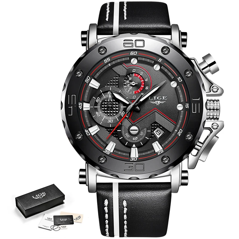 LIGE новые часы мужские Топ бренд Роскошные модные креативные Хронограф КОЖА водонепроницаемые кварцевые наручные часы Relogio Masculino