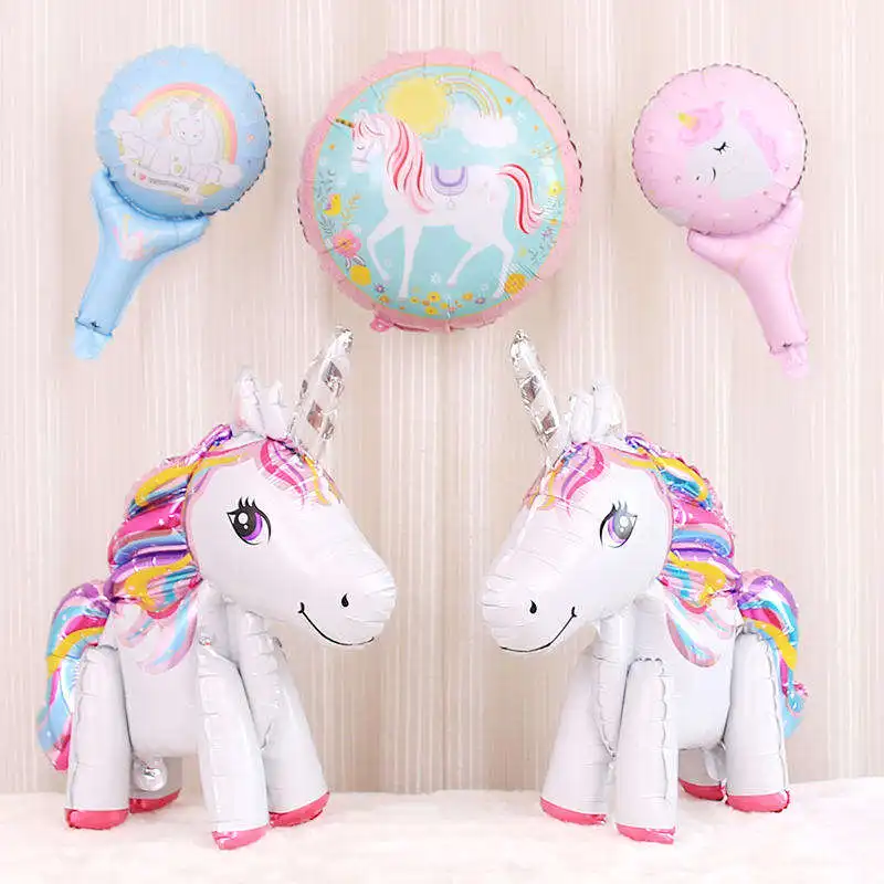 

5Pcs/Lot Unicorn 3D balloons 18 inch star Hand Holding Round Balloon Birthday Party Decor Kids Rainbow Unicorn Party Supplies