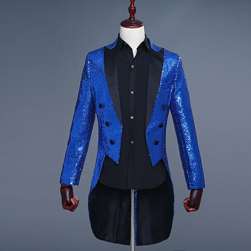 Shiny Red Sequin Glitter Embellished Tuxedo Blazer Men Nightclub DJ Party Wedding Tailcoat Suits Mens Stage Singer Costume Homme 5