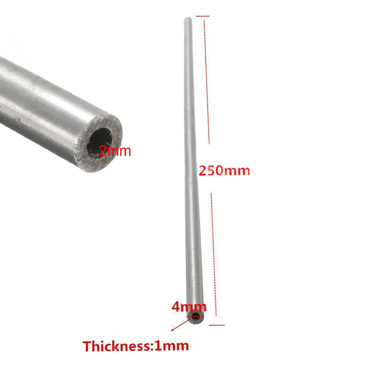 1pc New Stainless Steel Seamless Tube Silver Capillary Round Tube OD 4mm 2mm ID Length 250mm Mayitr
