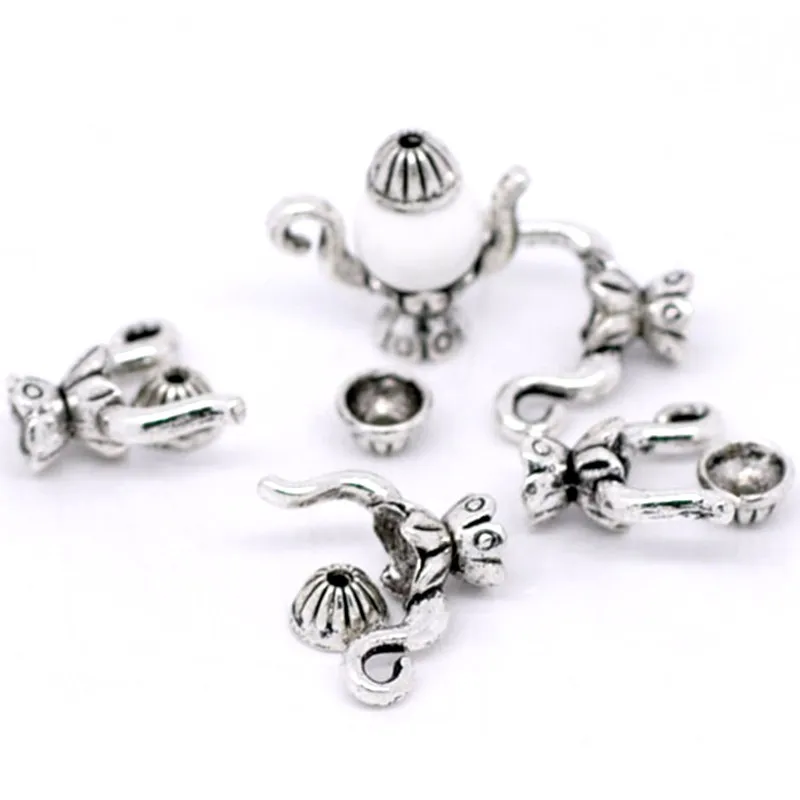 

50 Sets Free shipping Hot New DIY Silver Tone Teapot Charm Bead Caps Set Jewelry Making Charms Findings Component 19x15mm