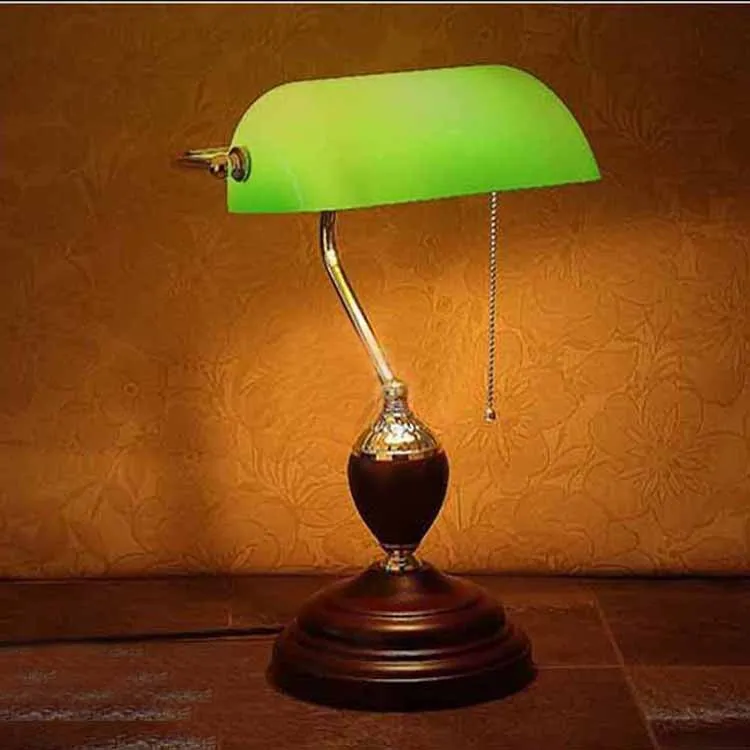 Antique Retro Literary Emerald Green Glass Office Desk Lamps Red